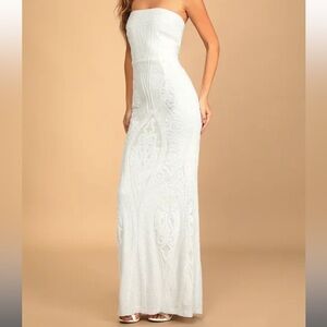 Lulus Magnificent Love White Sequin Strapless Maxi Dress